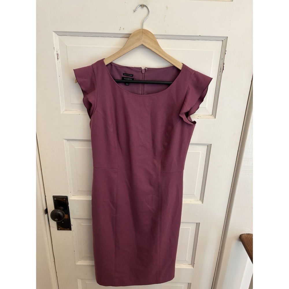 Talbots Women's Purple Italian‎ Flannel Sheath Dress Flutter Sleeves Size 2P